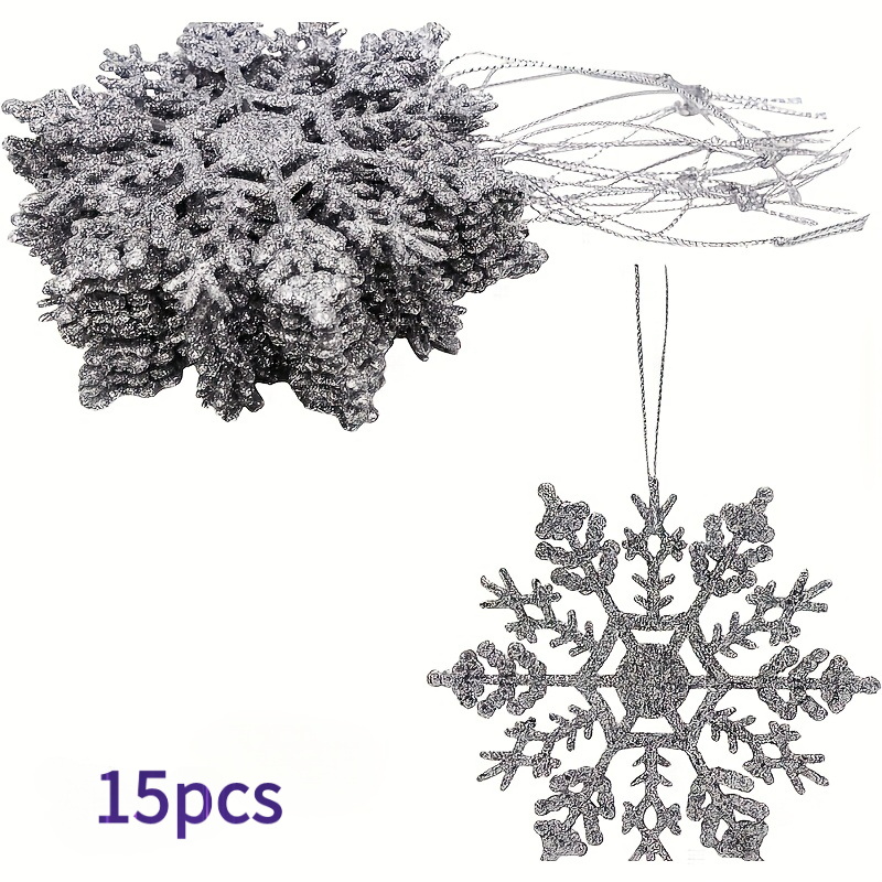 TEMU 15pcs Ornements de Noël creux de de neige, disponibles en doré et argenté, parfaits pour les ajouts main, , les fêtes et la décoration de petits