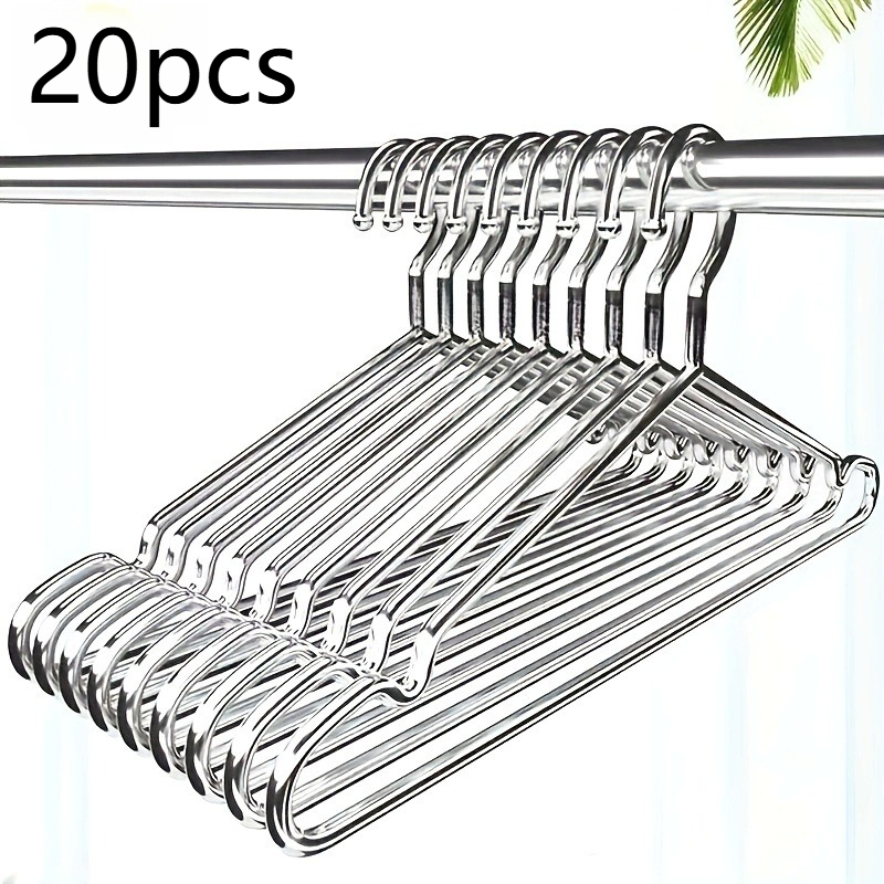 TEMU 20-pack Home Use Stainless Steel Clothes Hangers, Heavy-duty Stainless Steel Hangers, 42cm - Anti-slip Shoulder Design, Rust-resistant And