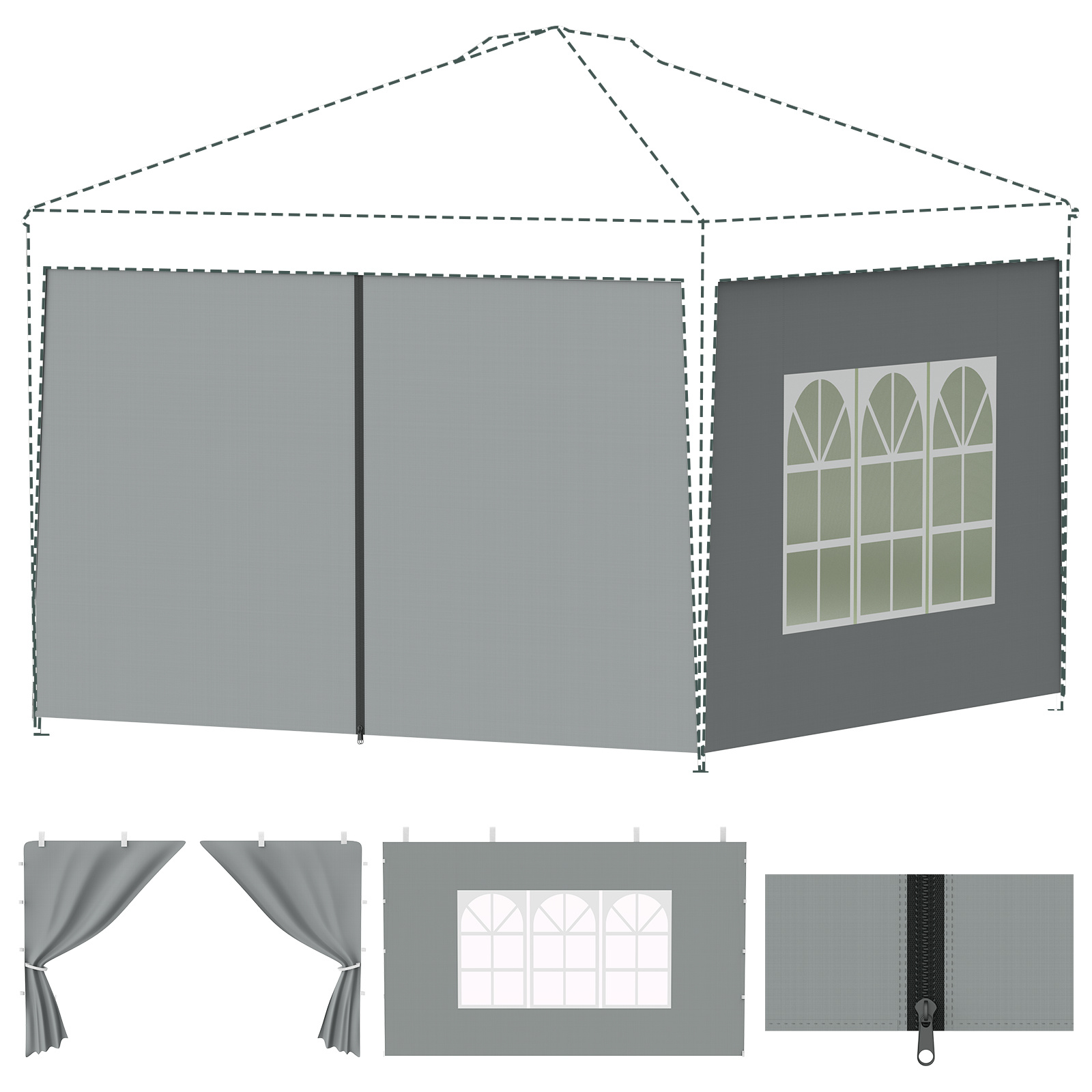 Image of 3x3m Window And Zip For Gazebo; Gazebo Not Included; For Garden Gazebo; Grey