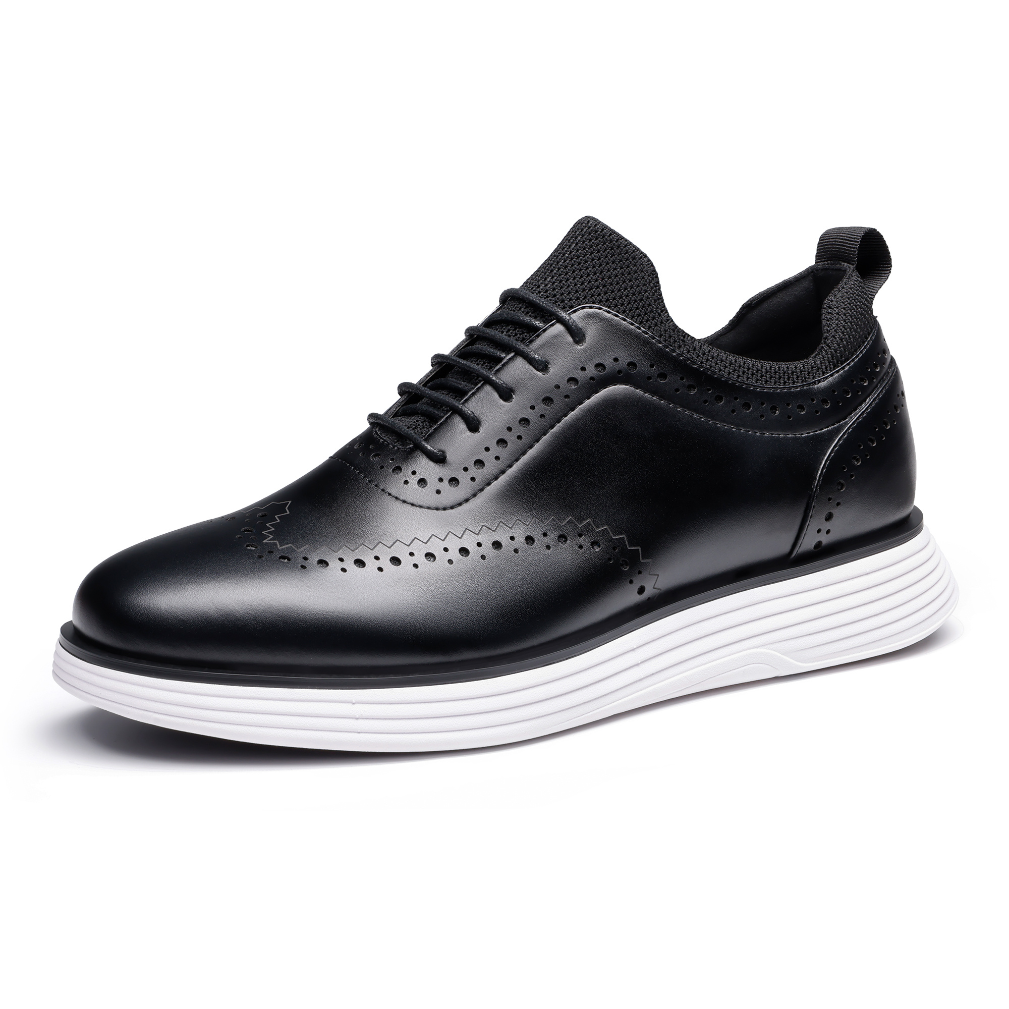 Image of Dress Shoes - Upper & Md Sole Low-top Lace-up Oxfords With Cushioning, Breathable Insole & Elastic Collar | Wingtip Business Casual Shoes Suitable For Office, , Wear