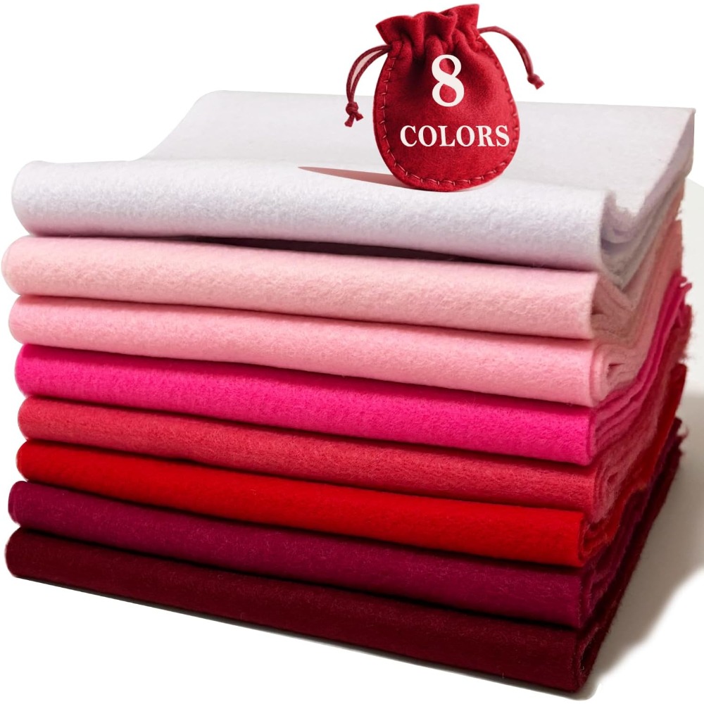TEMU 8 Assorted Colors Of Red And Pink Felt Fabric, Measuring 8 Inches By And 1mm Thick, Sewing And Various Art And Craft Projects Due To Its Soft,