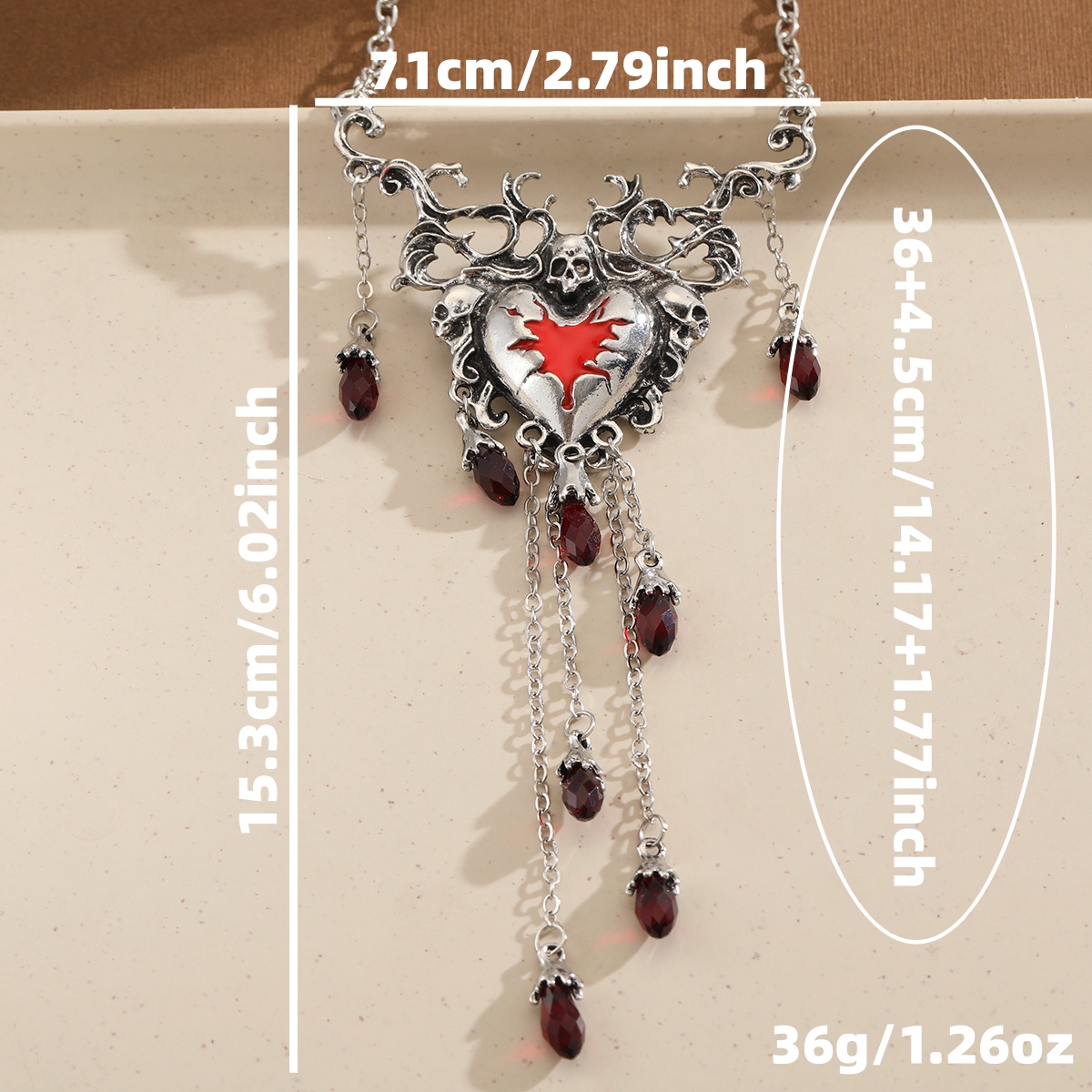 Vintage Gothic Vine Skull Heart Tassel Pendant Necklace