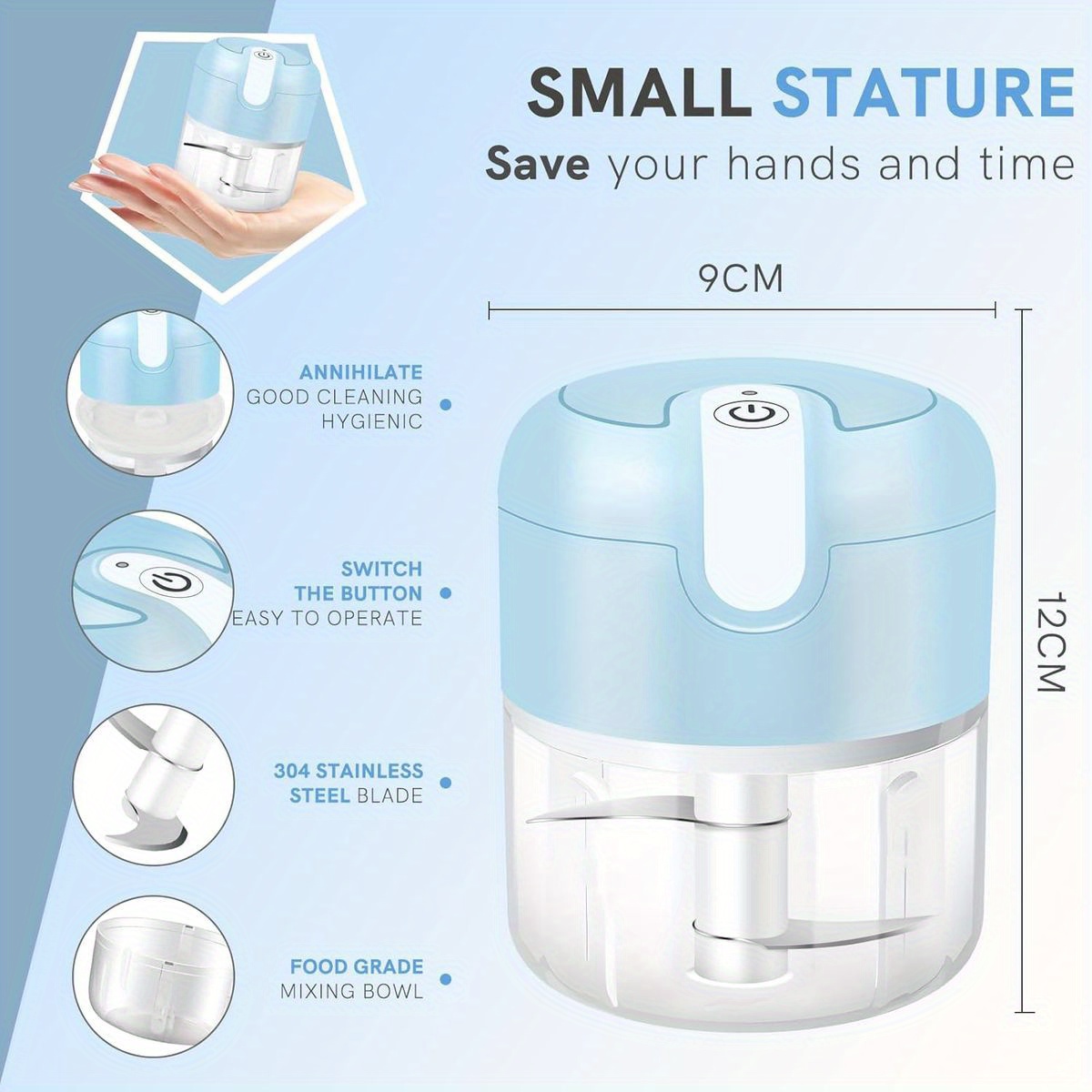   electric garlic chopper 1cup, mini usb charging wireless food processor with 304 stainless steel, 2 sharp blades, portable kitchen meat grinder for onion, garlic, ginger, baby food, garlic slicer automatic, mini garlic chopper, garlic crusher plate, garlic slicer thin cuts,  , food preparation, portable appliance, spacesaving device, durable construction,   blades, automatic chopper, home cooks, busy professionals Product details 1
