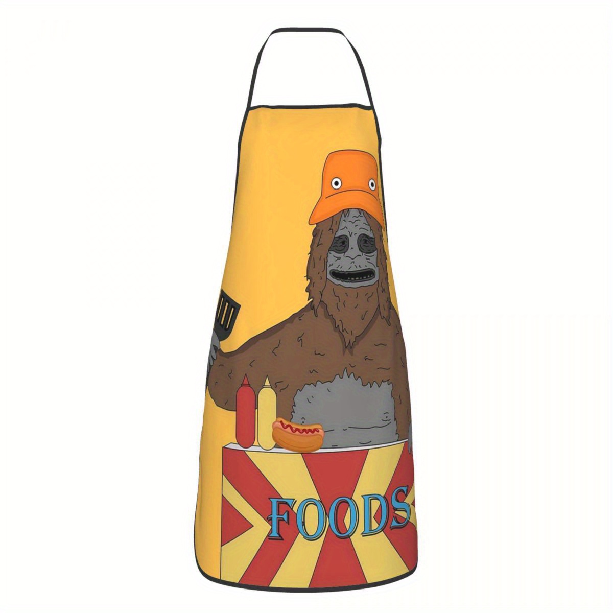 TEMU 1pc Big Lez Apron - Vibrant Gorilla & Hotdog Design With "foods" Text, Durable Polyester Chef Apron For Bbq, Outdoor Picnic, Kitchen - Unisex