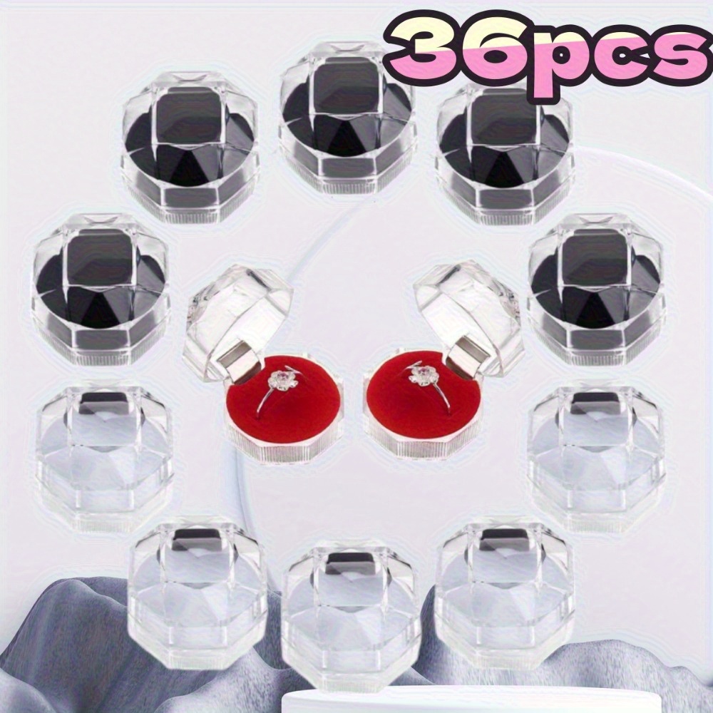 36pcs Clear Plastic Ring Boxes with Red Velvet Lining –   Display Cases for Earrings, Rings, and Bracelets –   Weddings, Engagements, and Valentine S Day Gifts, Jewelry Box