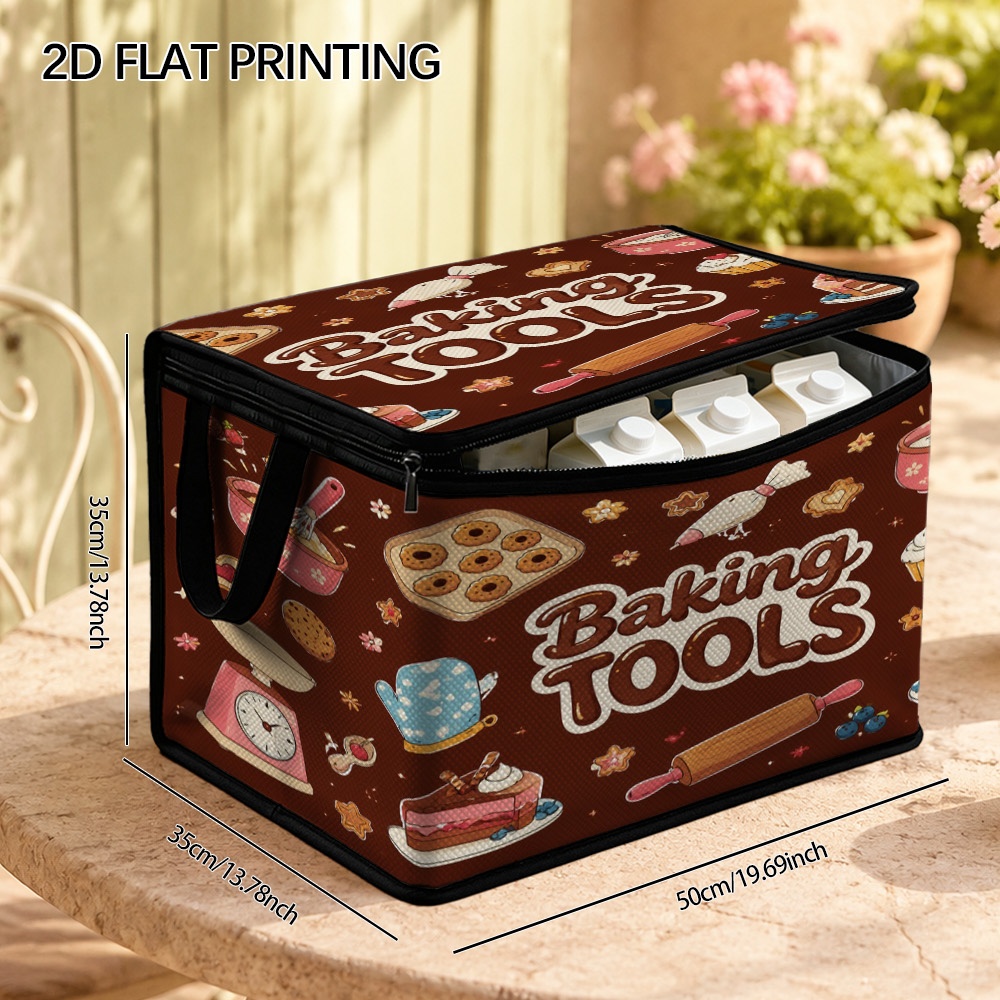TEMU (2d Flat) 1pc Baking Utensils And Desserts Lidded Storage Bins, Zipper Closure Bin, Sturdy Lid, Quilt Storage, Bathroom Tidy, Office Organizer,