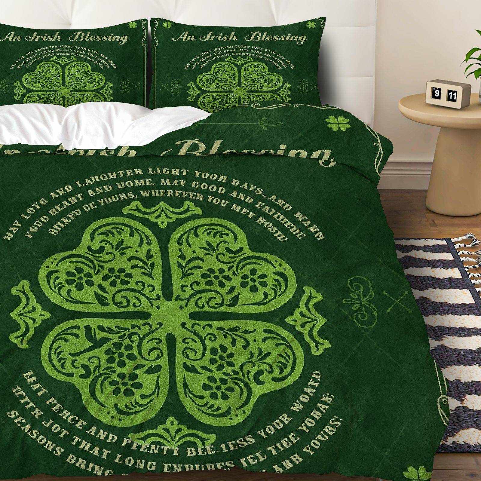3pcs duvet cover set 1 duvet cover and 2 pillowcases without pillow inserts clover     patricks day theme festival bedding     suitable for decorating bedroom     hotel
