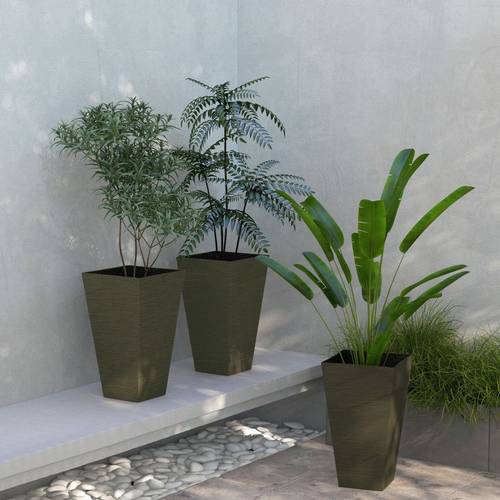 28 tall outdoor planters set of 3 large taper planters with drainage holes and plug wood plastic flower pots for outdoor indoor garden patio dark brown