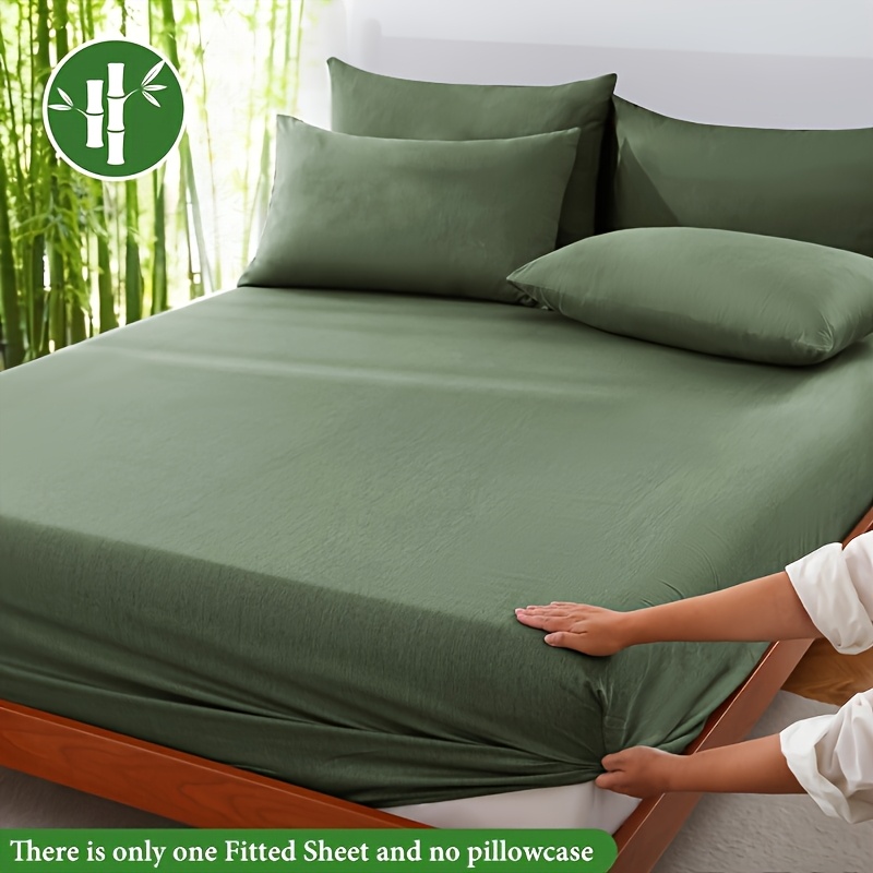 TEMU 1pc Bamboo Fiber Fitted Sheet- Soft Bed Sheet Suitable For Single/double Beds, Half-fit, Machine Washable, Breathable& Bamboo Fabric For, Hotel,