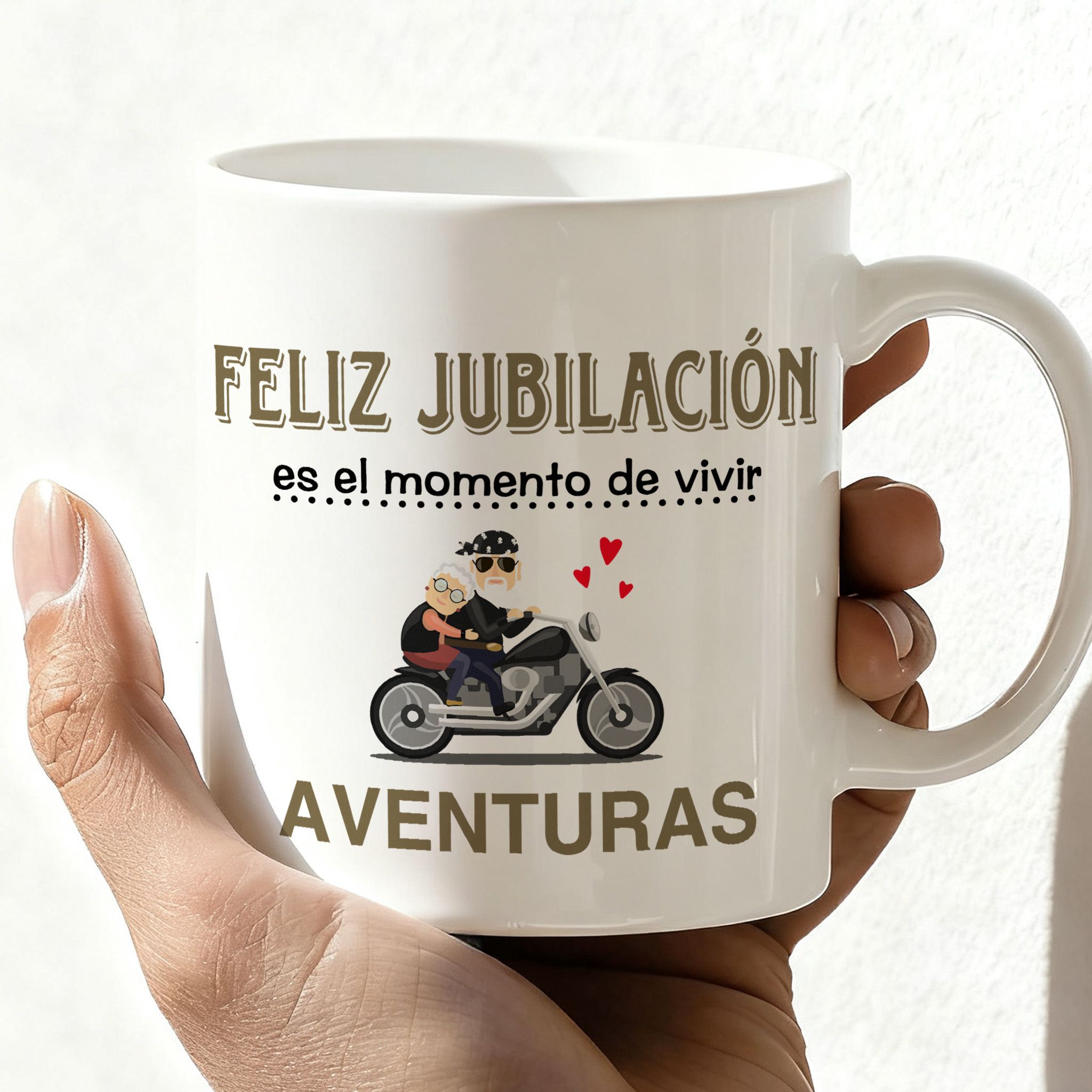TEMU 1 Taza de Jubilación con Tema de Motocicleta - Cara con de Pareja y " Jubilación" en Español/Inglés - Taza de Cerámica Blanca para Café y Té,