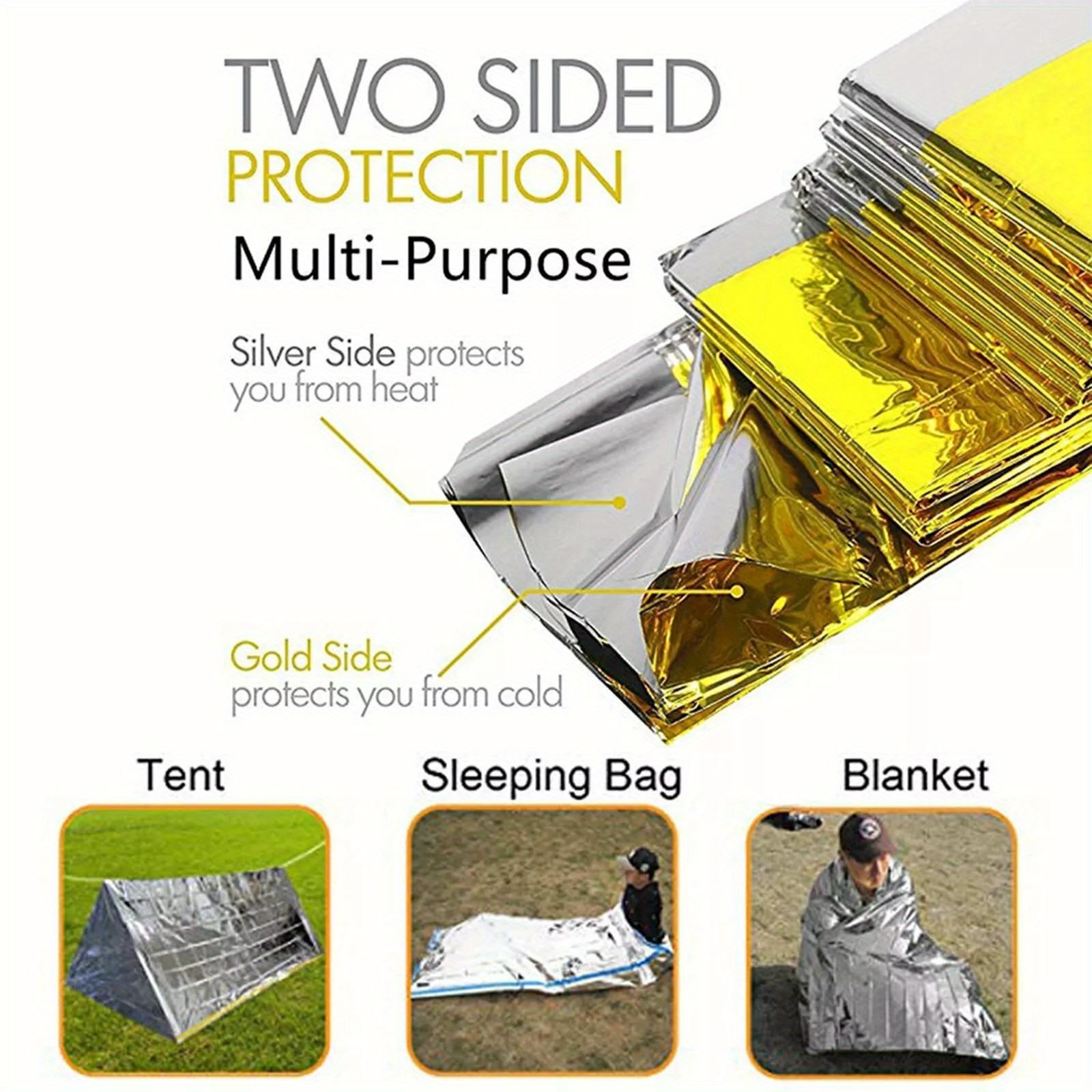 5pcs Emergency Foil Blanket, Rescue blankets, Golden Silvery, 210 x 160cm, Extra Large Size, First Aid Blanket for First Aid Hiking and Camping and Outdoor