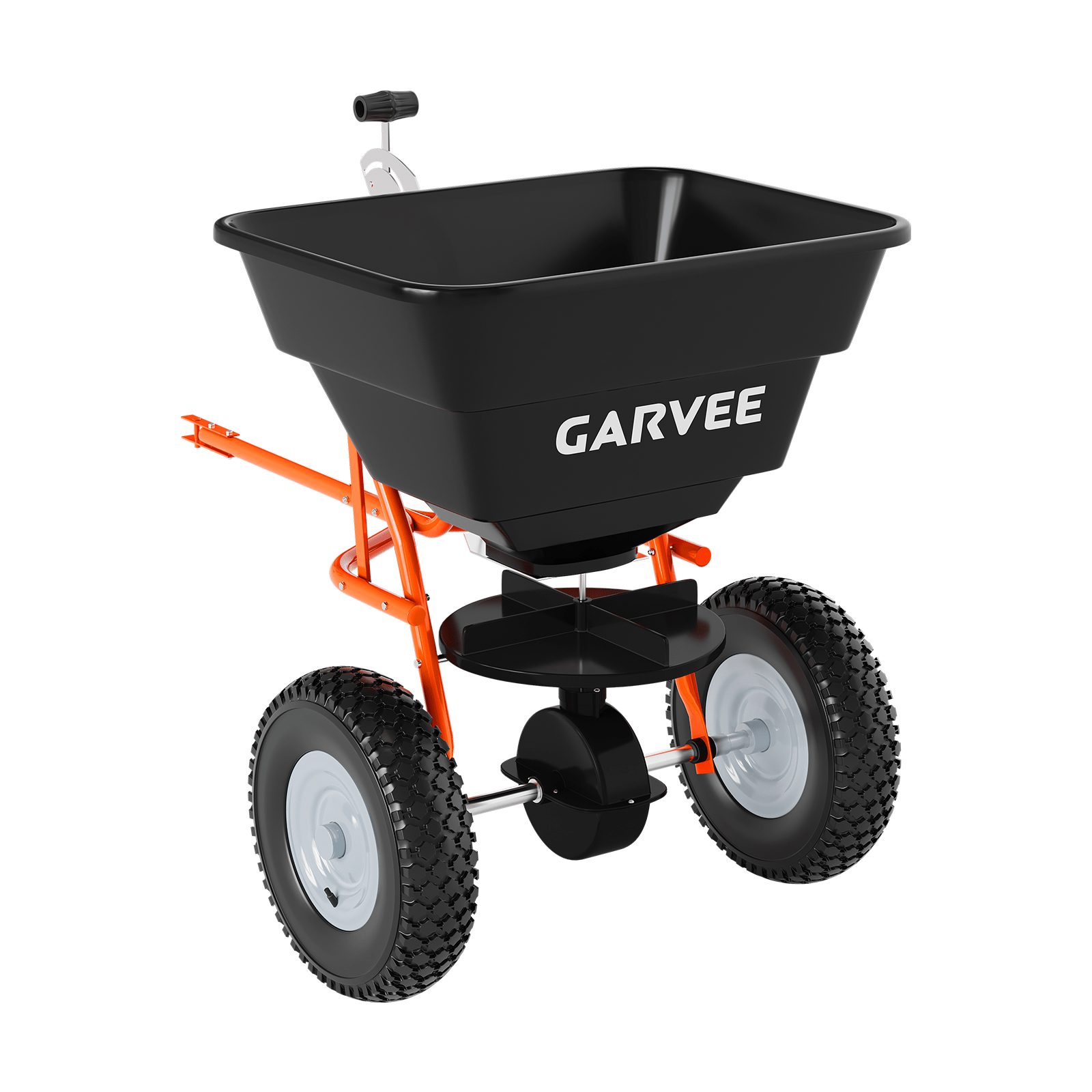 item picture 85lb tow behind lawn garden broadcast spreader with 10 inch pneumatic tires adjustable control for fertilizer   and     and  