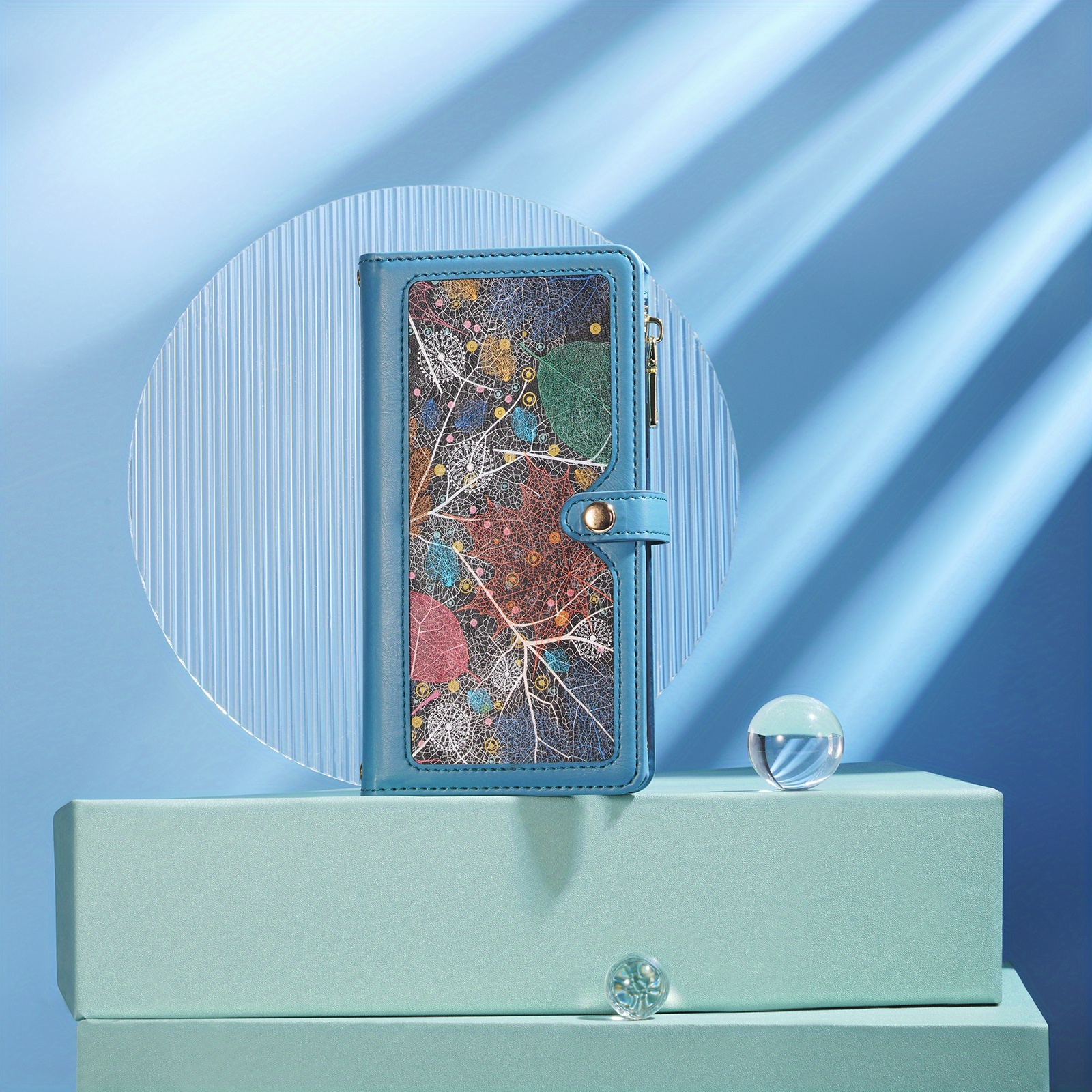 TEMU Blue Starry Sky Multi-card Phone Case, Fashionable With Exquisite Pattern, Artificial Leather Button Closure, 6/8 Card Slots For Cards And Coin