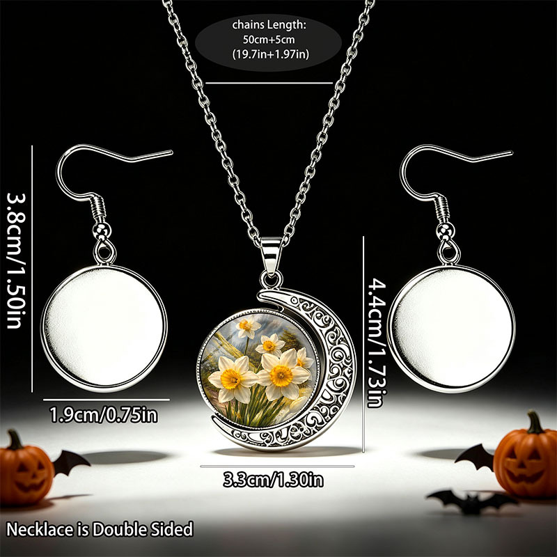 3pc Daffodil Flower Necklace & Earrings Set, Unisex Gift