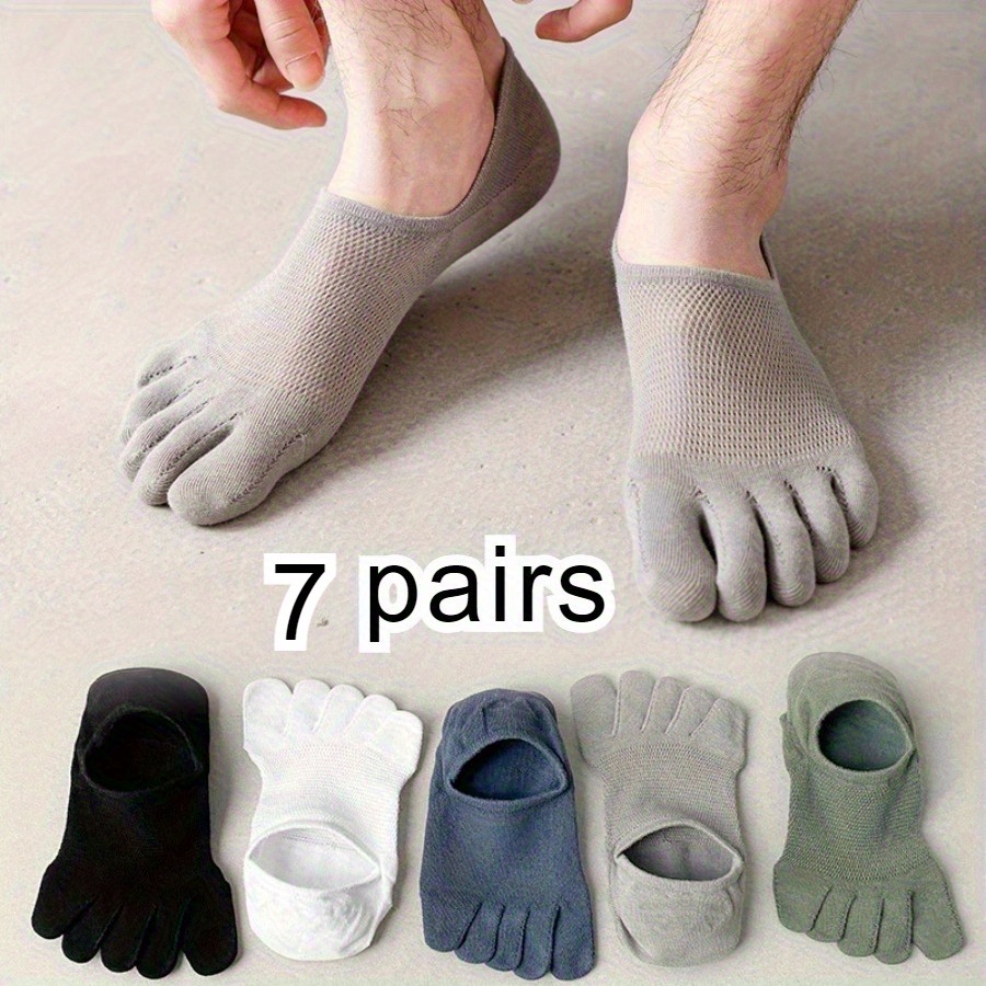 TEMU 7-pair Random Assortment Five-toe Socks For Men And Women, Summer/autumn Mesh Socks, Breathable And Sweat-absorbent, Low-cut Invisible Socks,