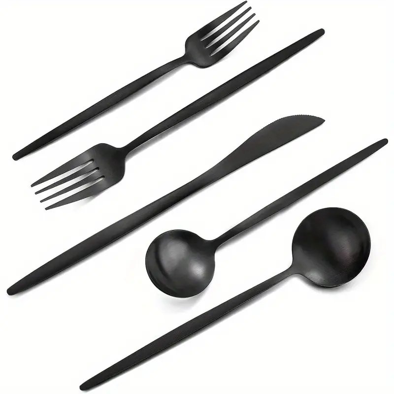 matte black silverware set 40 piece stainless steel flatware set tableware cutlery set service 8 home and restaurant dishwasher safe cutlery set formal dining restaurant supplies contemporary tableware modern silverware utensils event planners Product details 0