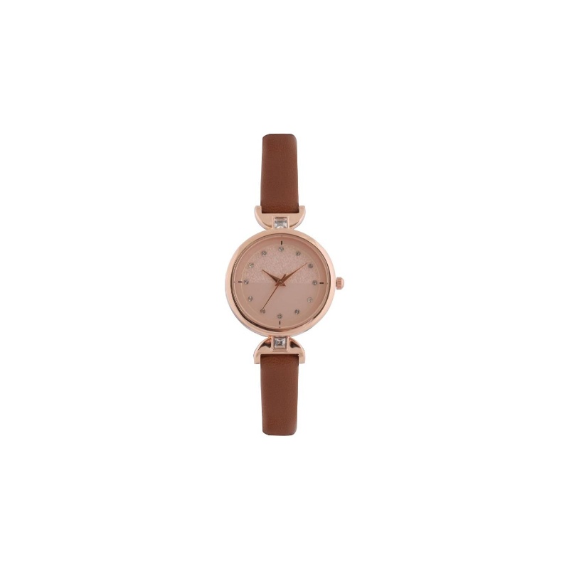 Digitime Lds PU Cube Stone Watch Tan Rosegold | Non-rechargeable Battery, Non-standard Battery Type 9V