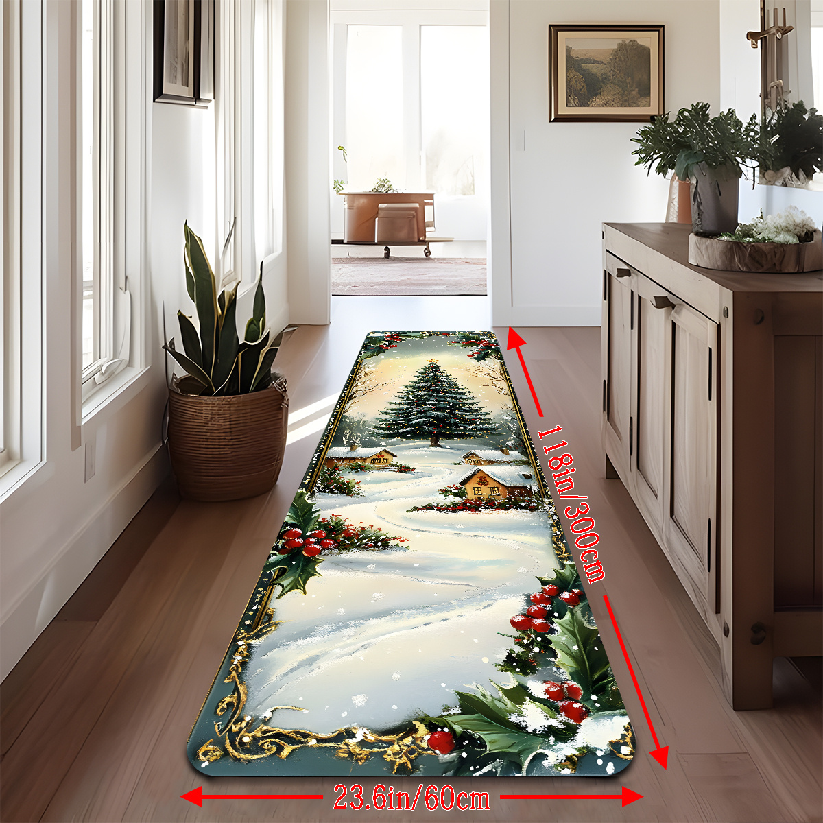 TEMU [open ] [1.0 Cm Thickness   Non-slip Backing] - 1pc Winter Christmas Hallway Runner Rug, Background Carpet Long Rug, Bathroom Mat, Running