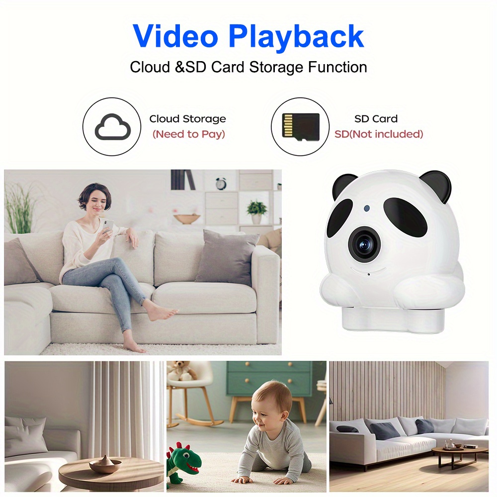1 Cámara de mascotas, monitoreo de niños, cámara de seguridad inteligente para el hogar con Wi-Fi Full HD, función de visión nocturna, visión panorámica de 355°, audio bidireccional, detección de movimiento, visión nocturna de color, grabación de tarjeta de memoria, cargo de almacenamiento en la nube.