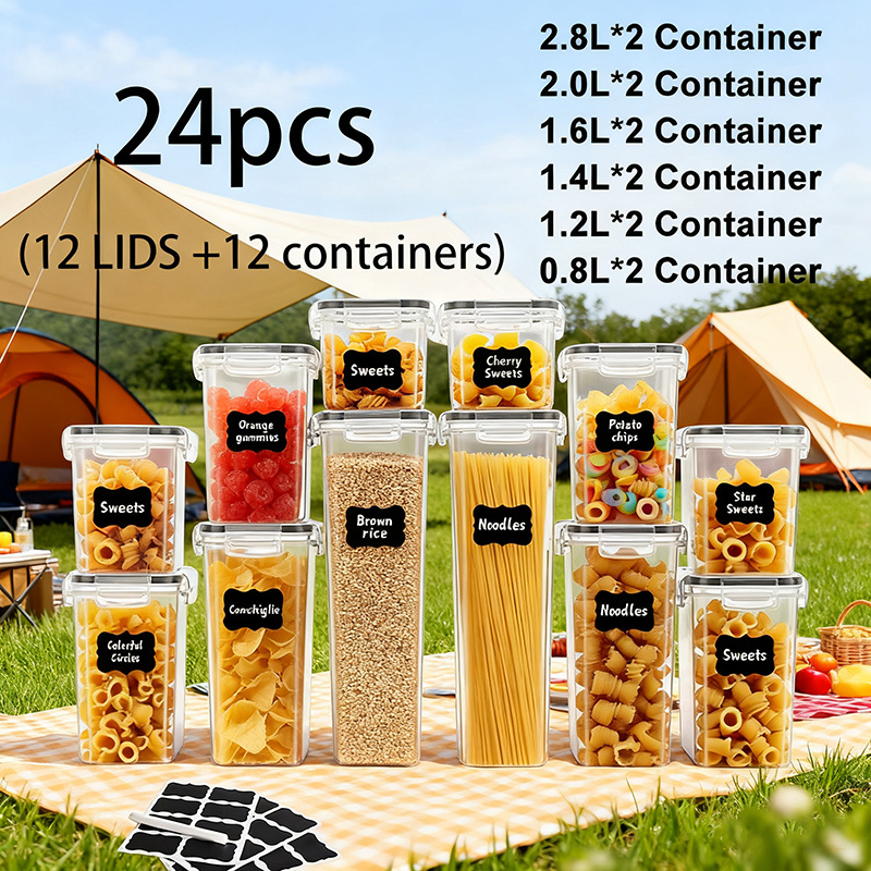 TEMU 12pcs (12pcs Lids And 12pcs Jars) Sealed Food Storage Containers, Covered Fresh-keeping Food Boxes, Candy Jars, Covered Snack Jars, Kitchen Dry
