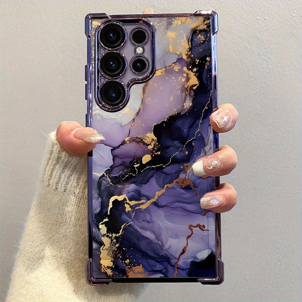 TEMU Phone Case: Premium Purple Marble Pattern Shockproof Corner Design Phone Case, Minimalist Style, Compatible With Galaxy S25 Ultra/s24 Ultra/s23