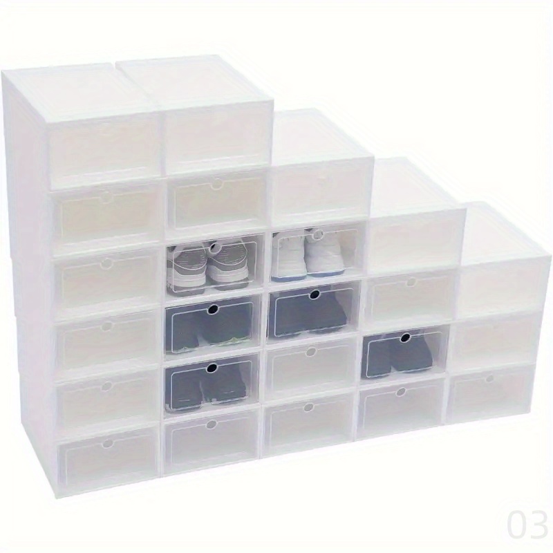 6 transparent stacking shoe boxes, made of transparent pet material, suitable for living room, bedroom and   shoe organizers details 2