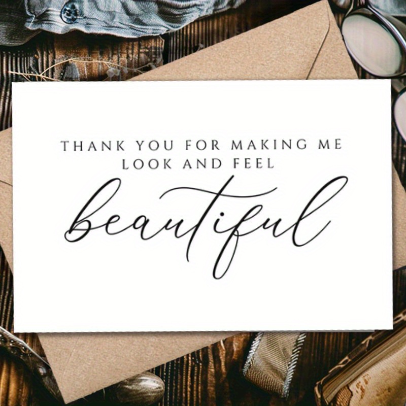 TEMU 1pc Greeting Card And 1pc Envelope. Humorous Wedding Makeup Thank You Card - "thank You For Beautiful" - Ideal Spring Gift For Bride, Groom,