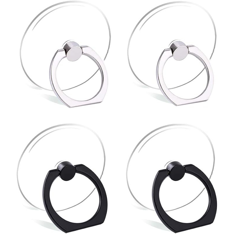 E-shop Zufällige 4 Stk. Handy-Ringhalter, transparenter Fingergriffring, 360-Grad drehbarer Ringhalter (2 silberne 2 schwarze/rund)
