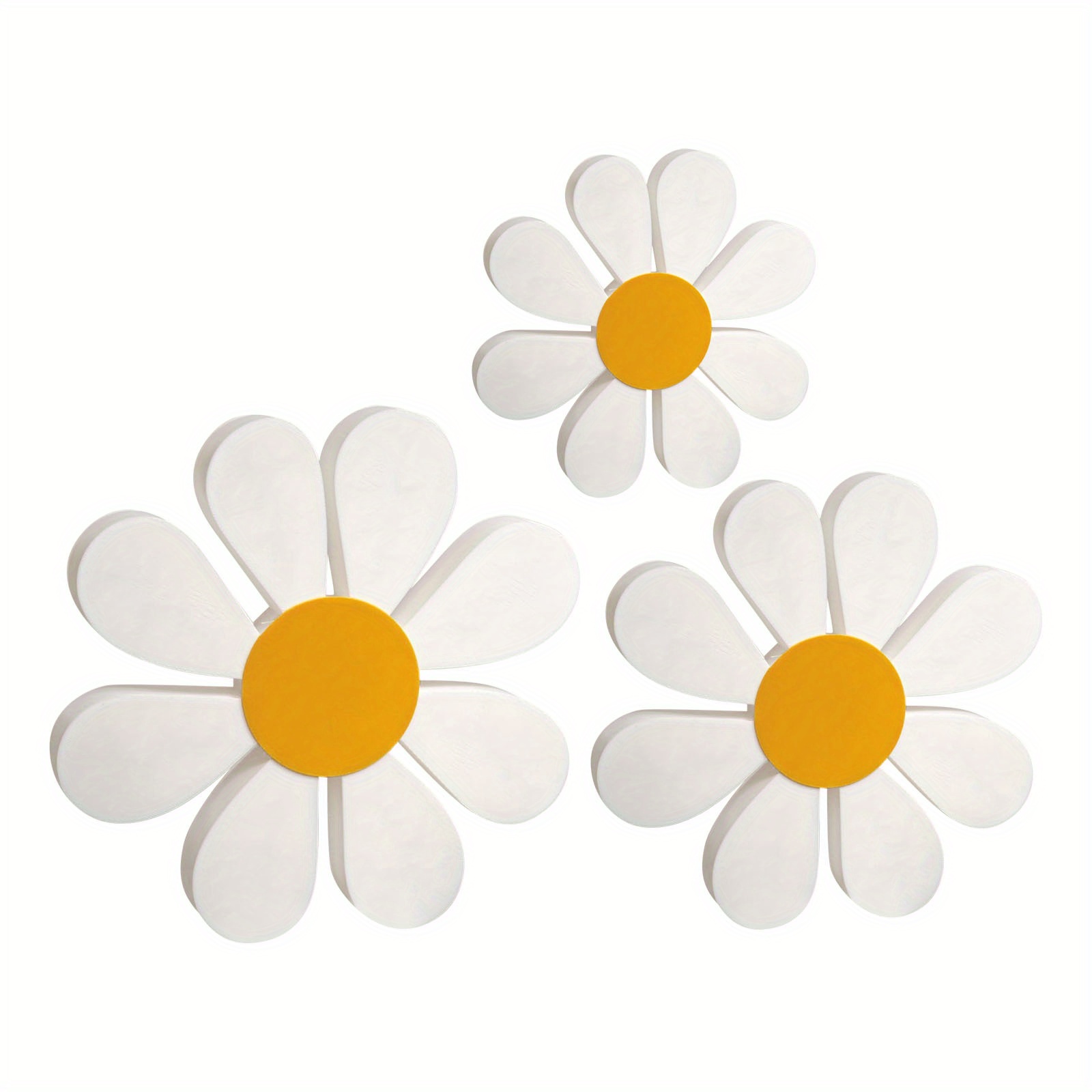 Image of 1 Set Of Country 3d Wooden Daisy Ornaments, Creative Yellow And White Floral Decorations, Cute Room Desk Tiered Tray Decoration, Statue Figurines