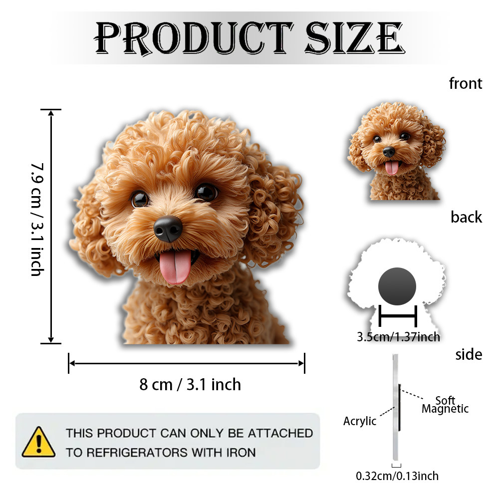 TEMU 1pc Cute Poodle Magnet - Adorable Curly Puppy With Eye & Fluffy Golden-brown Fur - Acrylic Dog Portrait Magnet Suitable For Fridge, Boards,