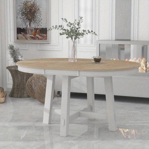 trexm farmhouse round extendable dining table with 16 kitchen table wood antique white