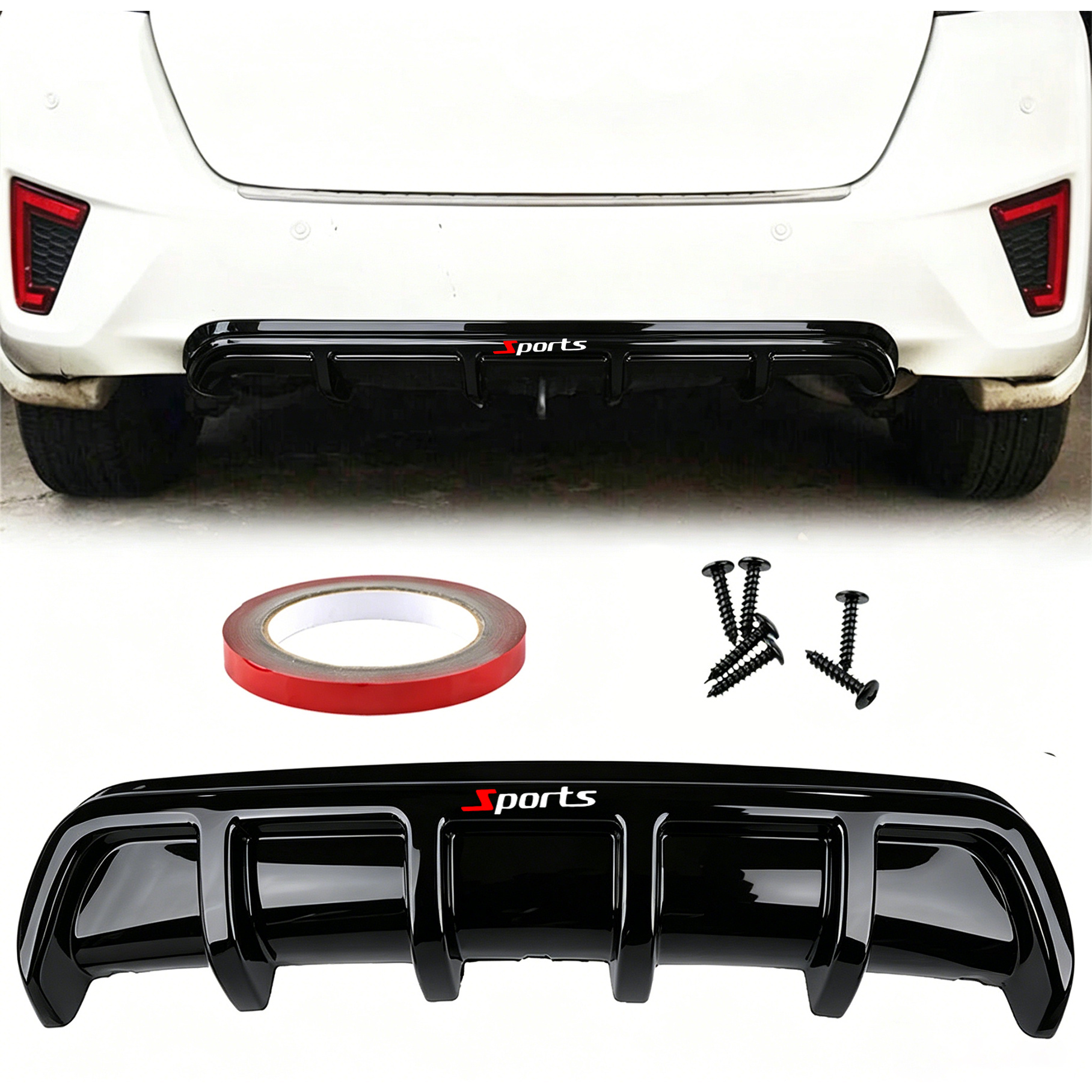 TEMU 1pc Universal Car Rear Bumper Diffuser External Airflow Reflector Accessory Kit Made Of Durable Plastic In