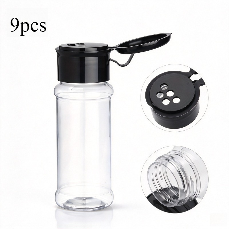 TEMU 9pcs Set Of Plastic Seasoning Bottles, Seasoning Cans, Spice Sub-bottles, Kitchen Storage For Pepper And Powder