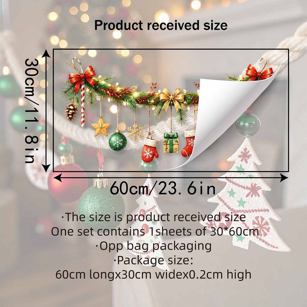 TEMU Aike Jd36143 Christmas Hanging Basket Snowflake Socks Glass Sticker, Holiday Store Window Decoration Static Cling Sticker, Beautiful Decals