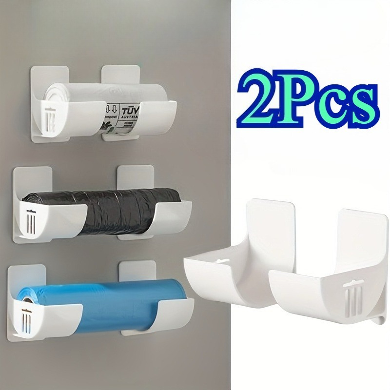 TEMU 2pcs No-drill Trash Bag Organizer, Multifunctional Kitchen Storage Rack, Suitable For Plastic Wrap, Cling Film, Straws, Trash Bags, Etc. - Side