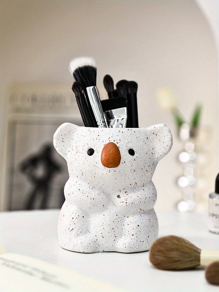 1pc cute koala makeup brush holder desktop organizer   bear shaped storage bin with   opening lightweight painted   for vanity office bathroom no   unisex gift for adults office decor decorative ornament   home organizers office workers Product details 2