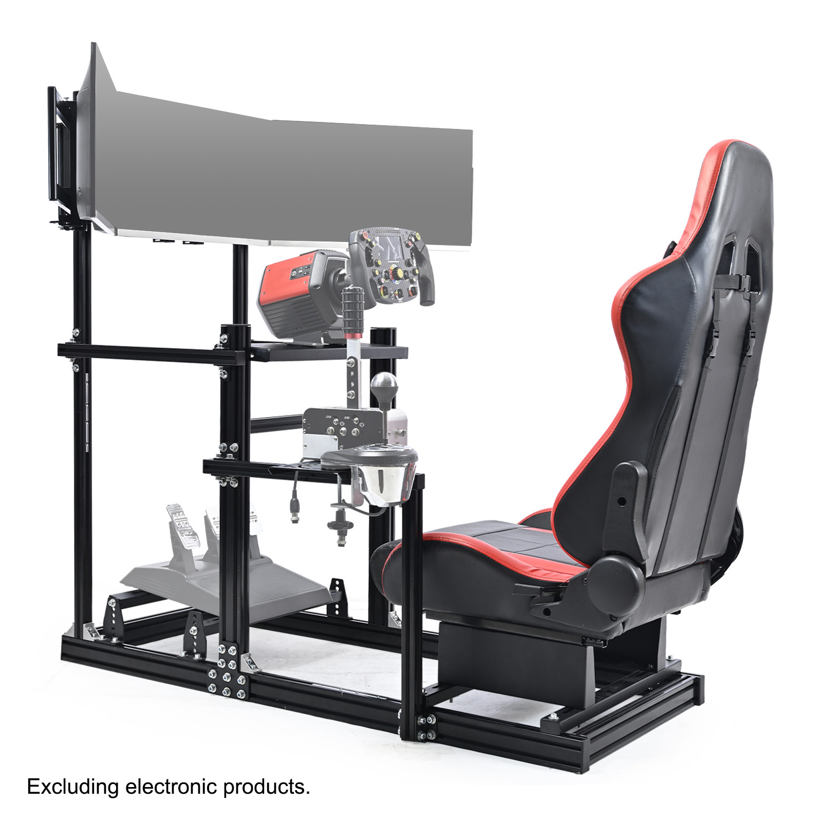 oidoo 3060 aluminum alloy racing cockpit with triple monitor mount red seat compatible for       pro steering wheel   r5 r9 r12 r16 pedals   compatible desk mount for pc gaming setup no electronics pedals hardware