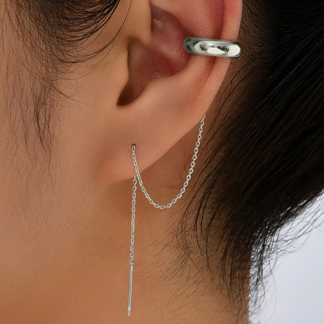s925 silver   ear cuff chain tassel earrings for women Product details 3