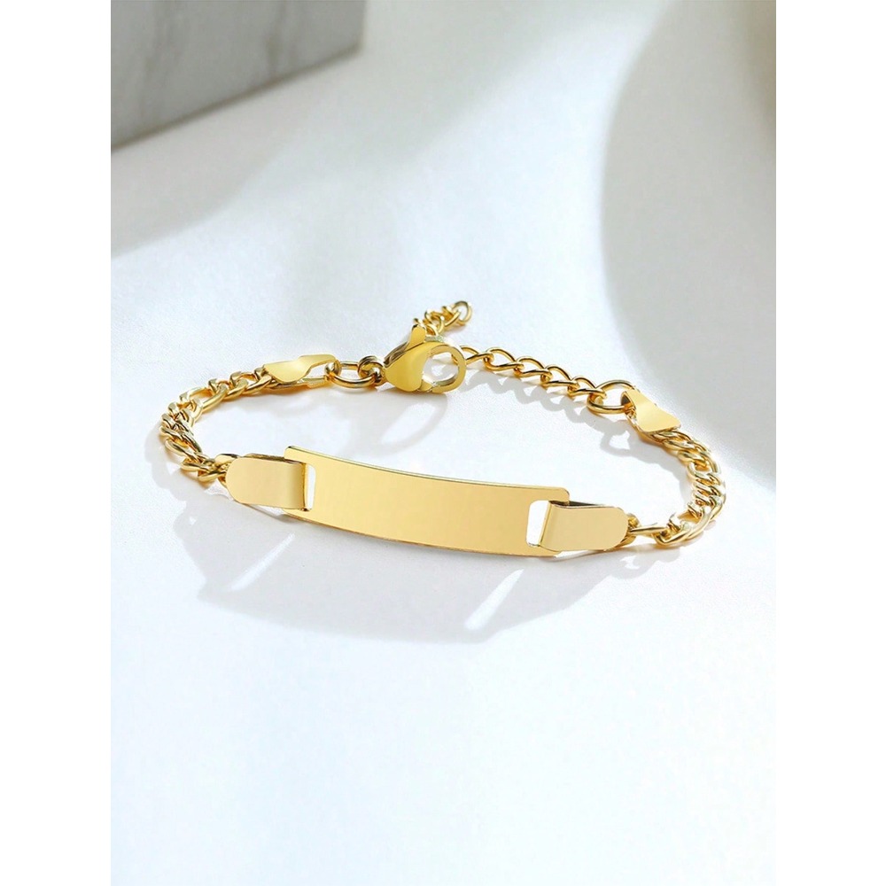 TEMU Customizable Personalized Name And Date Engraved Bracelet, Gold Plated Bohemian Style Cute Stainless Steel Adjustable Bracelet, Suitable For
