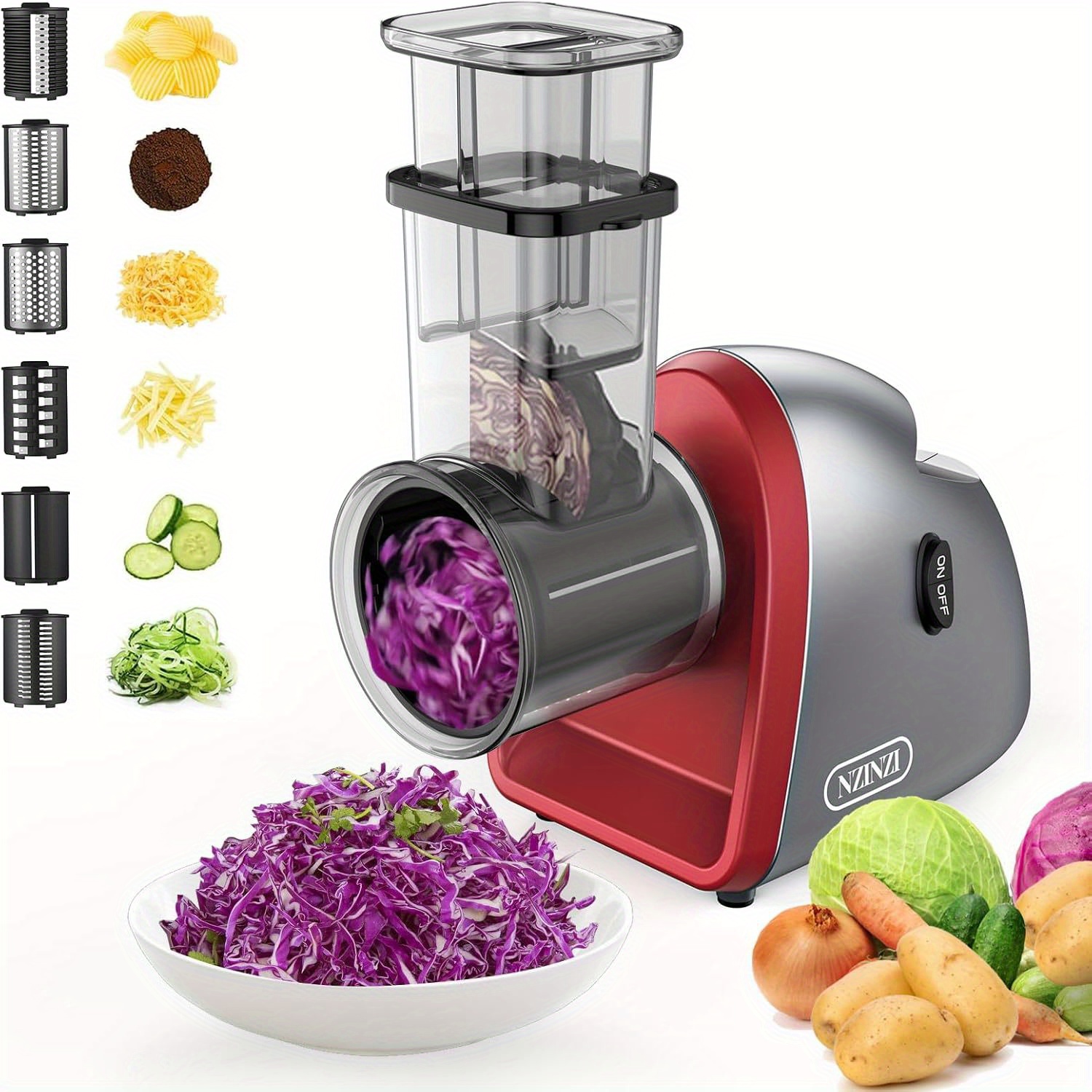 TEMU Electric Cheese Grater With 6 Different Shapes Of For Home Kitchen Use, Salad Machine, 250w Salad Shooter Electric Slicer For Vegetables, Fruits, Cheeses, Gray