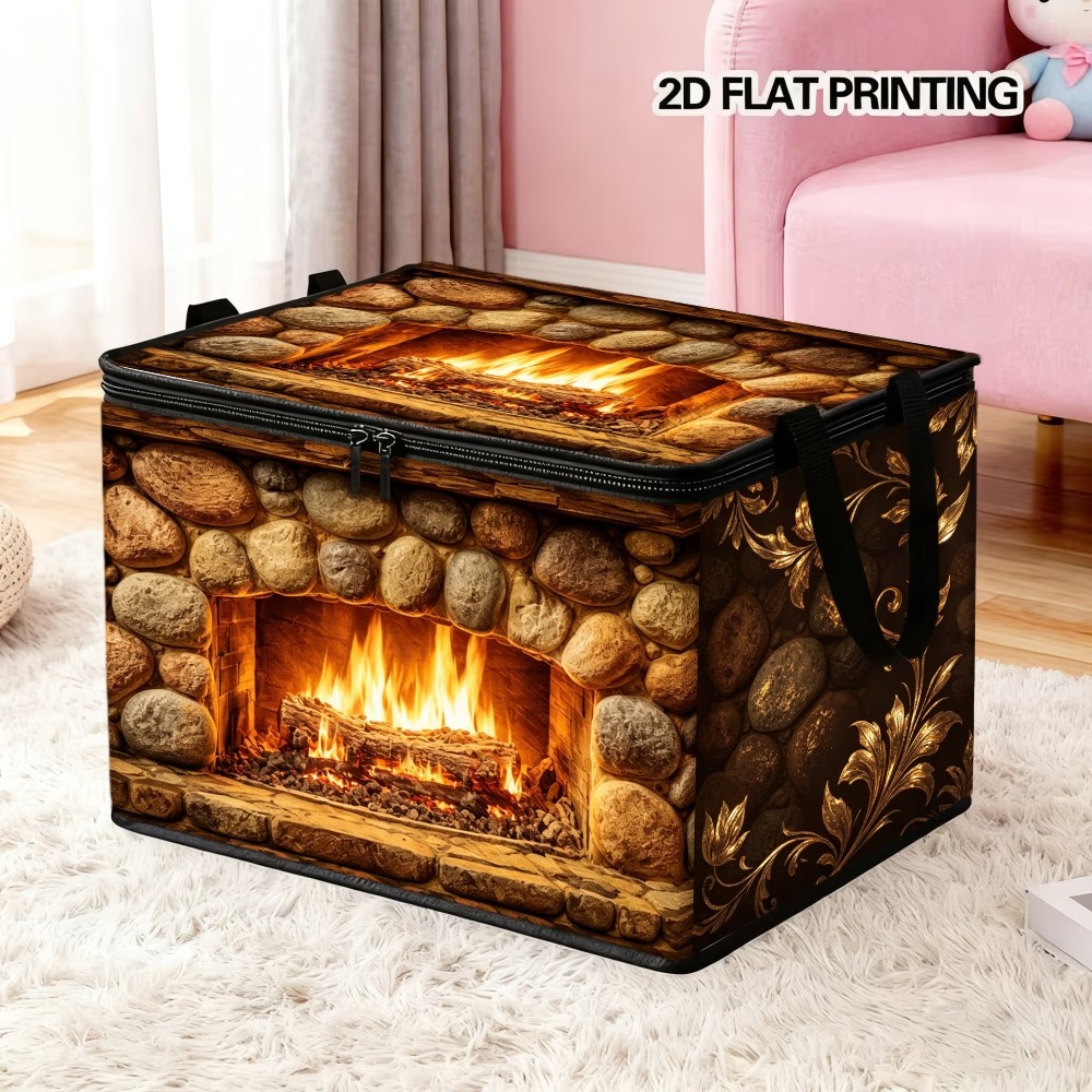 TEMU Fastest In Workdays 1pc Fireplace Pattern Foldable Storage Basket Organizer, Core Function Of Product Perfect Packaging For Clothes Pants And