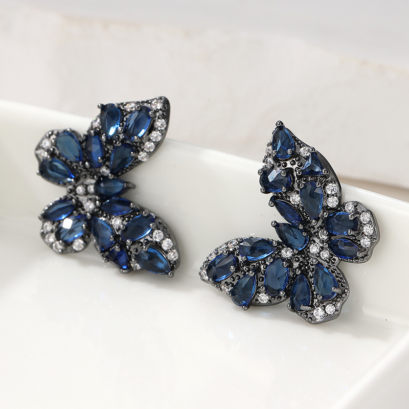Women's Blackened Oxidized Butterfly Stud Earrings