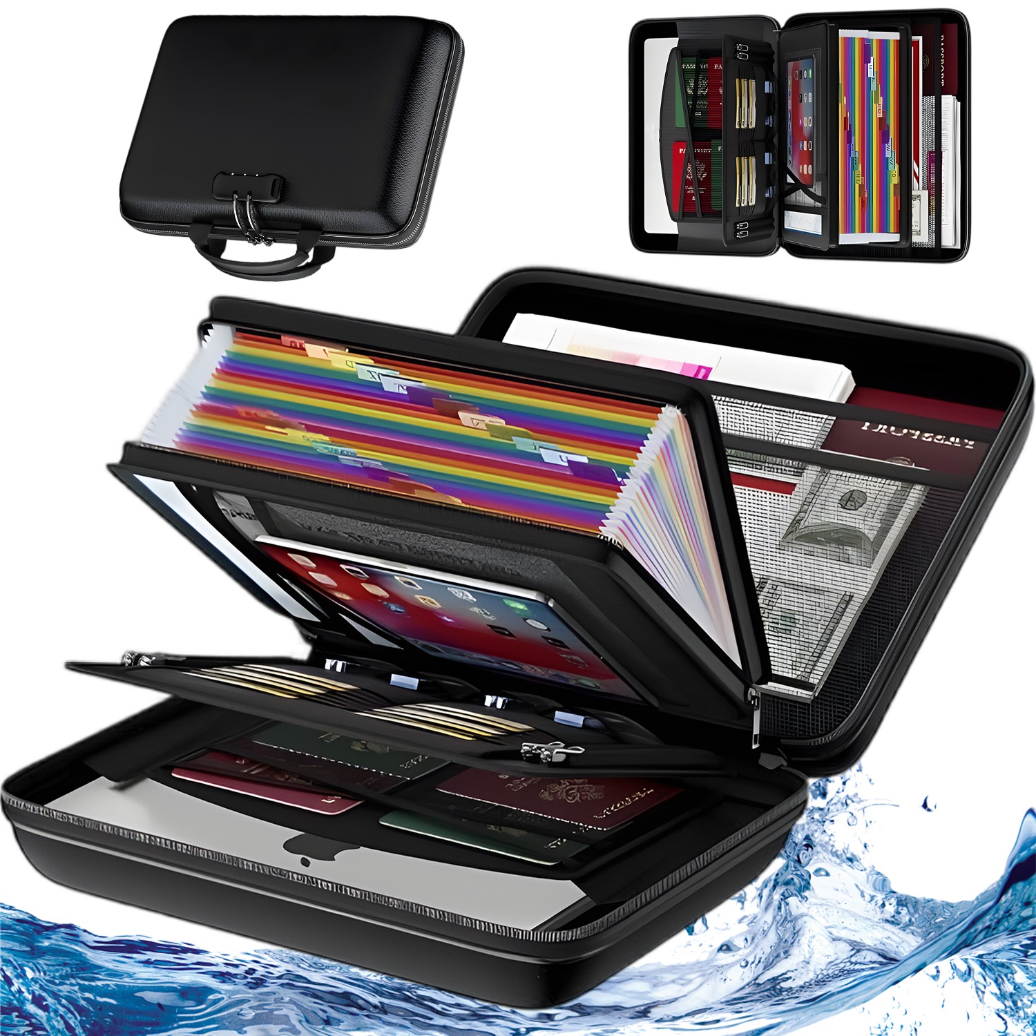 Document Bag, Hard Shell Pressure Resistant Safe Storage Box For Certificates Cash, Portable Handles, Large Capacity, Office Security File Organizer