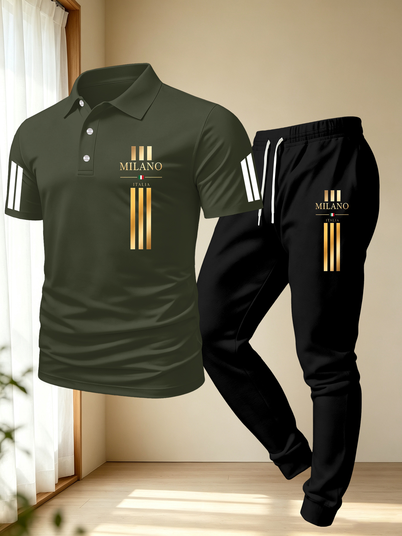 Conjunto de Calças Polo Minimalista Casual Masculino 11