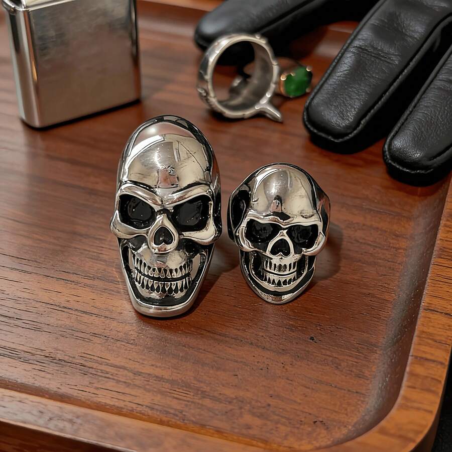 Vintage Gothic Skull Stainless Steel Ring, Halloween Style