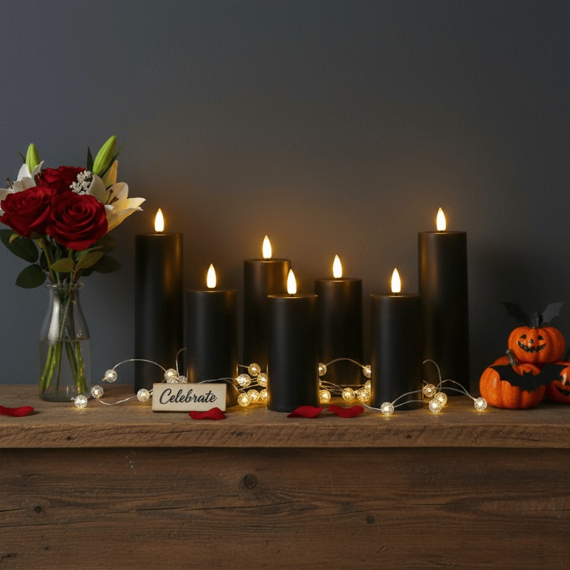 12pcs Set of Black LED Candles for Romantic Dinner