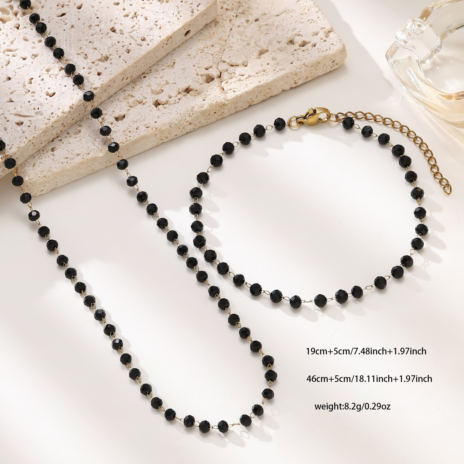 TEMU 1pc/2pcs Juego de Collar y Pulsera Minimalista de Cuentas Negras, Acero Inoxidable, Joyería de Moda para Mujer, Ideal para Uso Diario, Regalos,