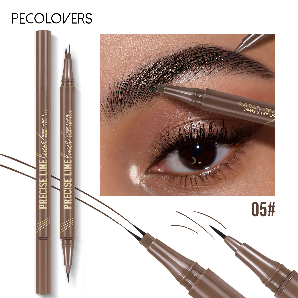 Image of 1pc Pecolovers Tip Waterproof Eyebrow Pencil & Eyeliner - Quick-dry Waterproof Formula, -ended & Brow Marker Suitable For Types, For, Skin, For Brow Definition And Eyeliner Looks