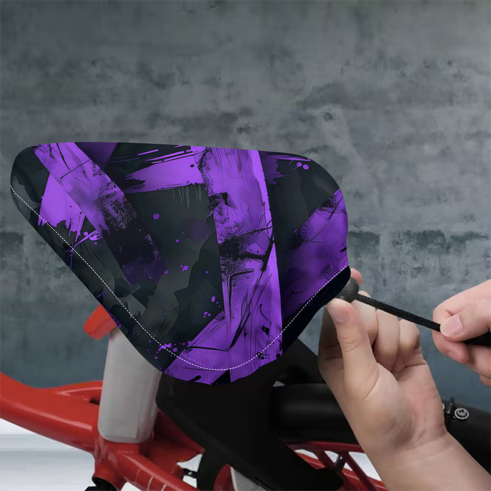 TEMU 1pc 1pcs Black/purple Abstract Splash Print Seat Cover Suitable For Urban Commuting, Outdoor Cycling, Adjustable Elastic Bicycle Protector Cover