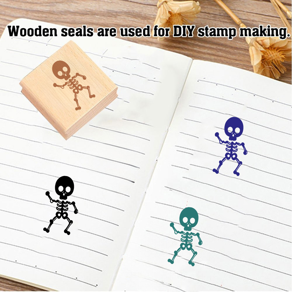 Cartoon Character Skeleton Rectangular Wooden Stamp